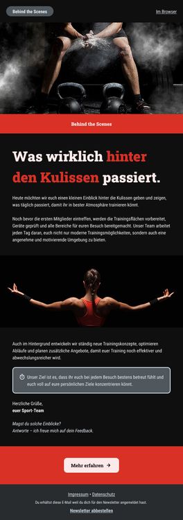 Beispiel-Design eines Newsletters für einen Blick hinter die Kulissen