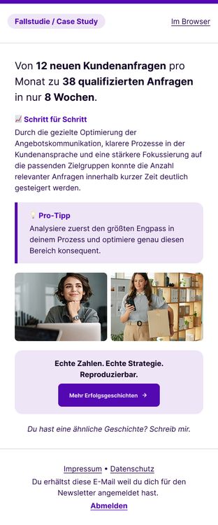 Beispiel-Design eines Newsletters für eine Fallstudie