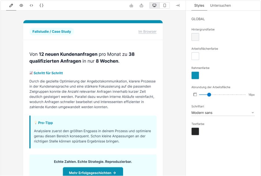 Beispielansicht des Newsletter-Editors
