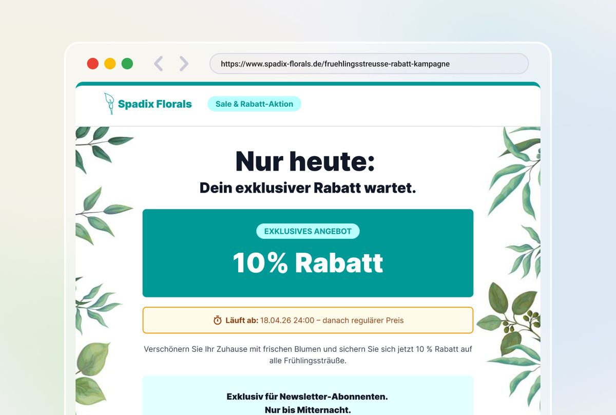 Newsletter einer Rabattaktion in einem Browser geöffnet