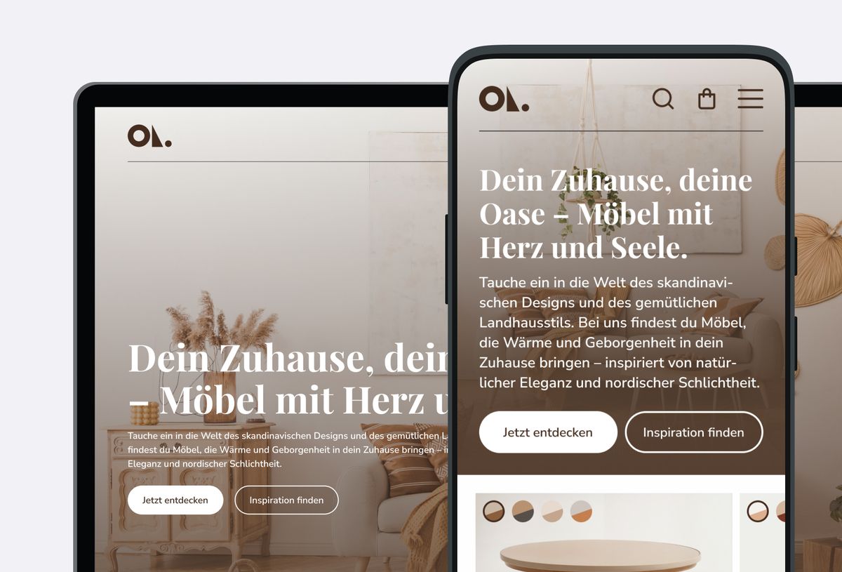 Beispielhafte Darstellung einer Website an einemm Sartphone und einem Laptop