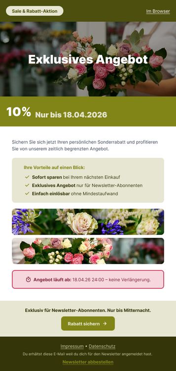 Beispiel-Design eines Newsletters für ein exklusives Angebot