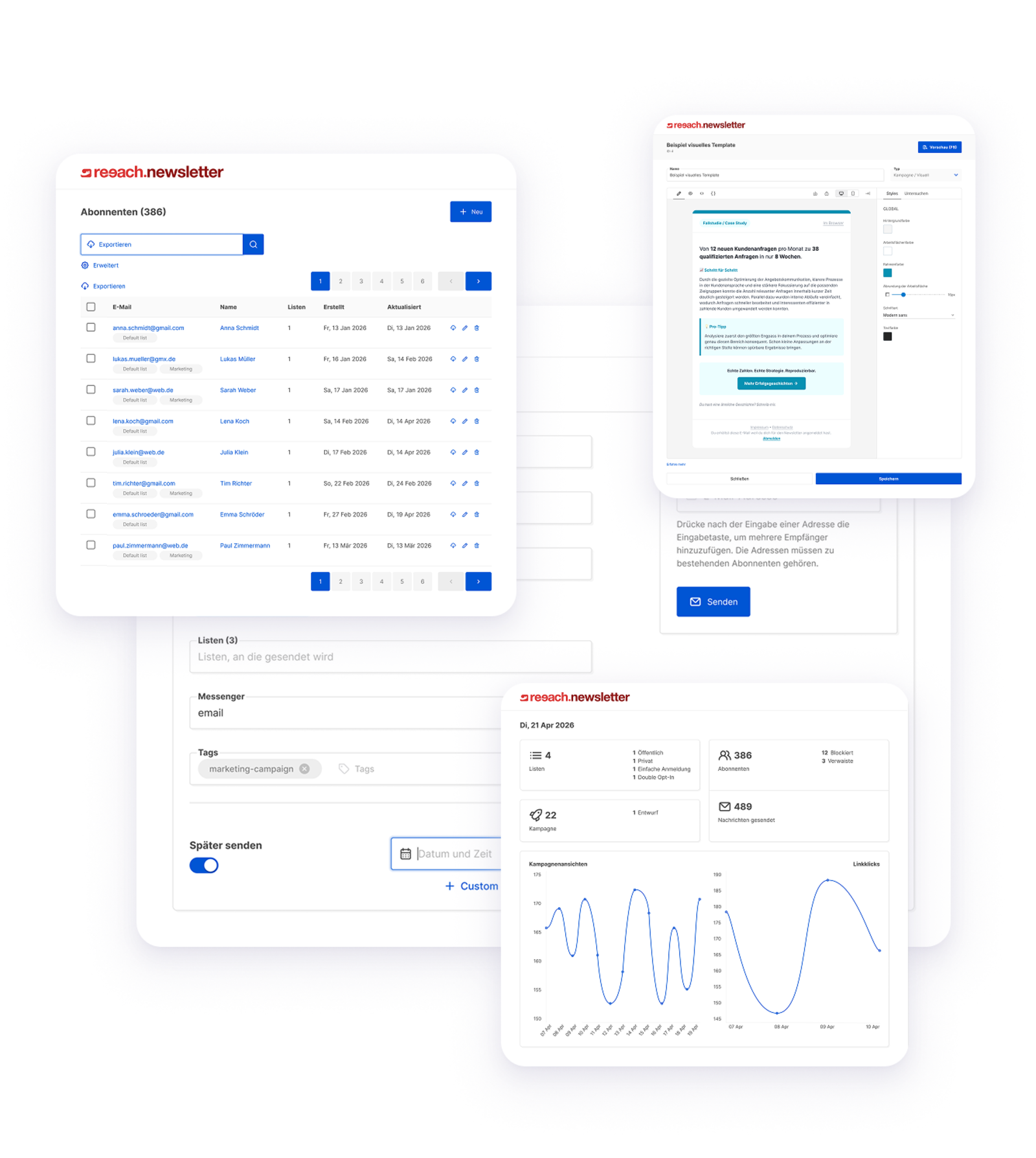 reeach-Newsletter: Kampagne einrichten, Empfänger verwalten, Newsletter-Templates gestalten