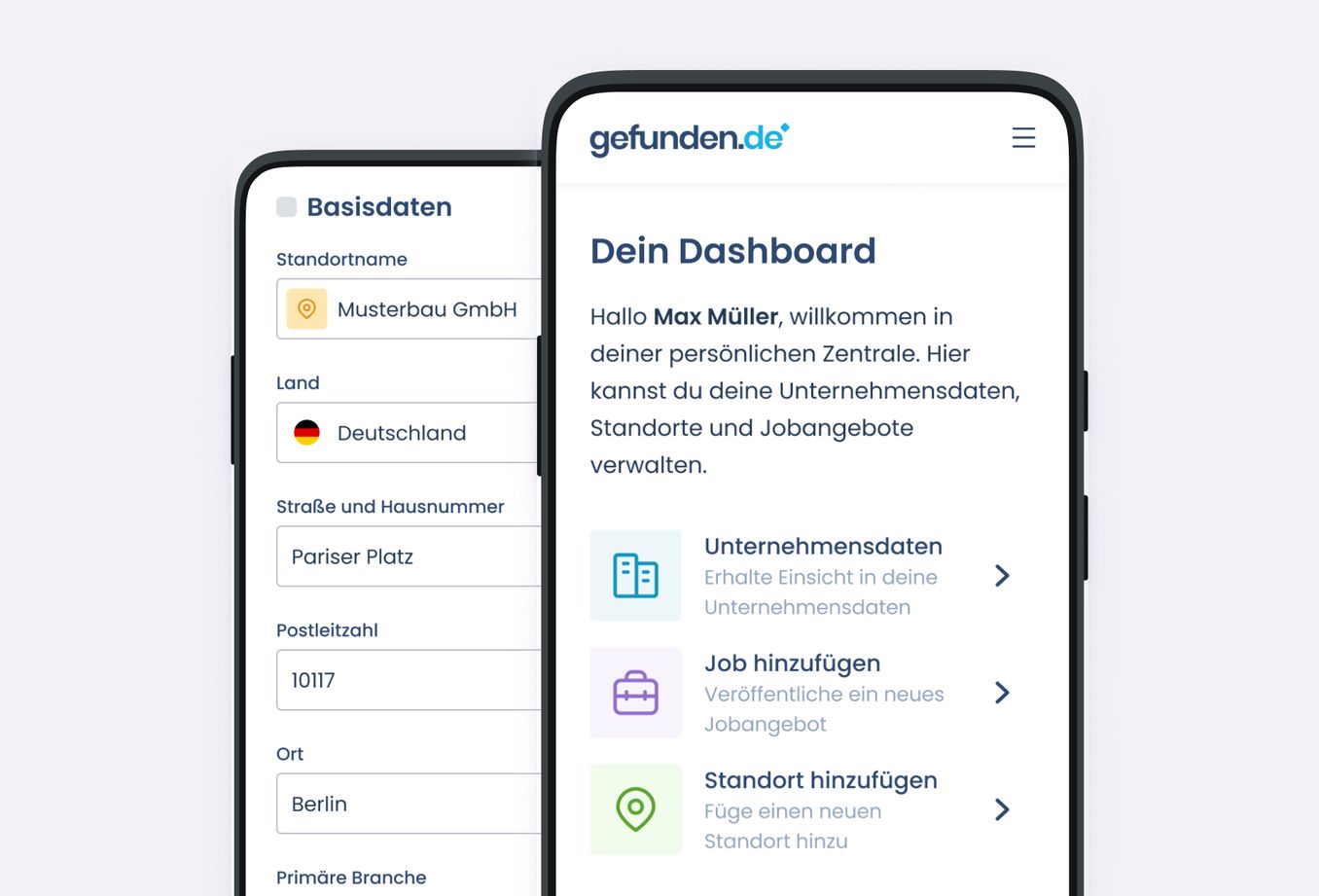 Mobile Ansicht der Eintragseinstellungen eines Kundenprofils auf gefunden.de