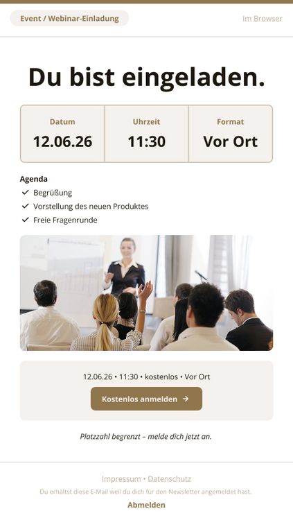 Beispiel-Design eines Newsletters für ein Webinar